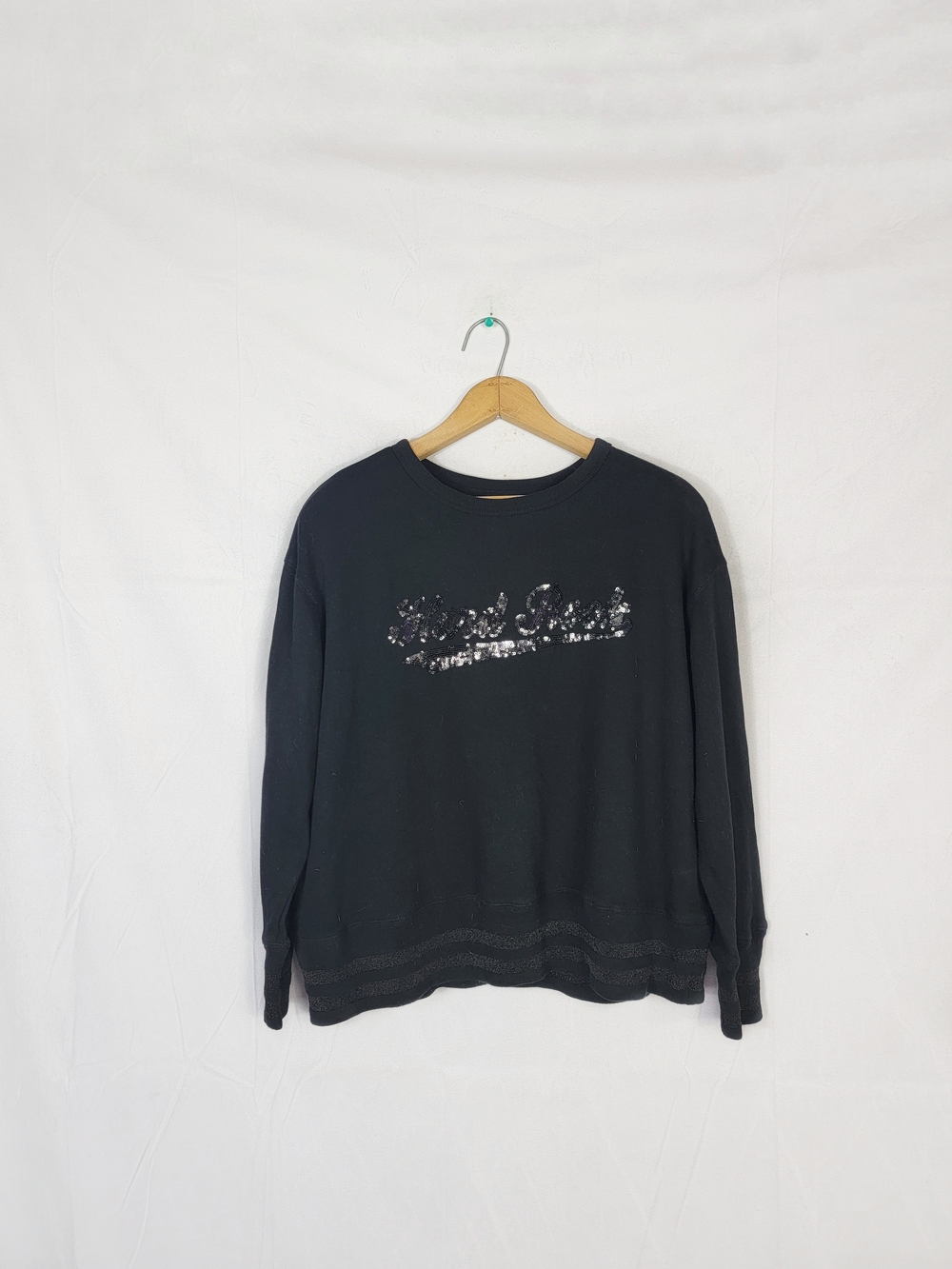 Women's Medium Hard Rock Cafe Black Sequin Script Pullover Sweater